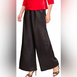 Alex Evenings Wide Leg Black Satin Pants